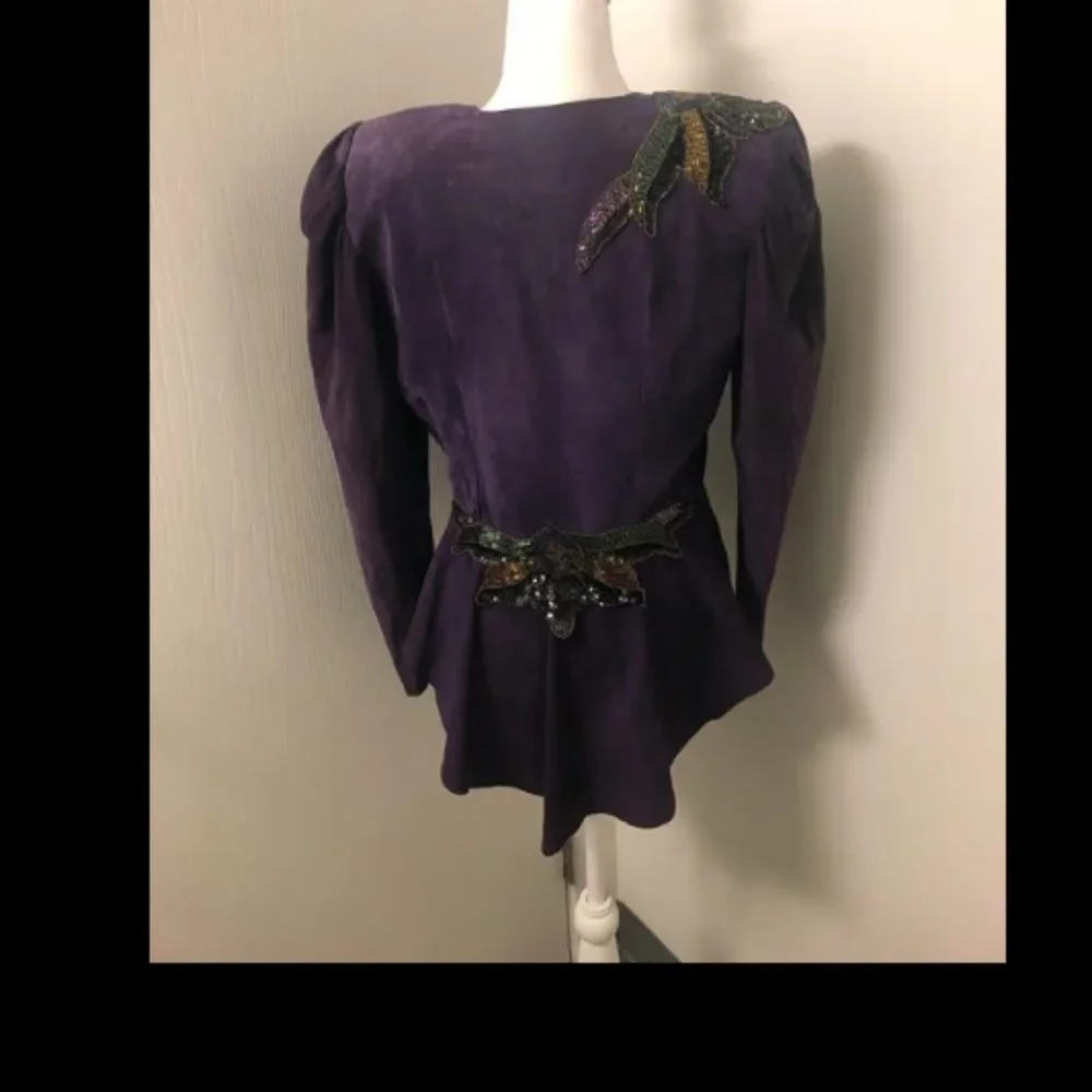Vintage 1980s Suede Leather Peplum Jacket